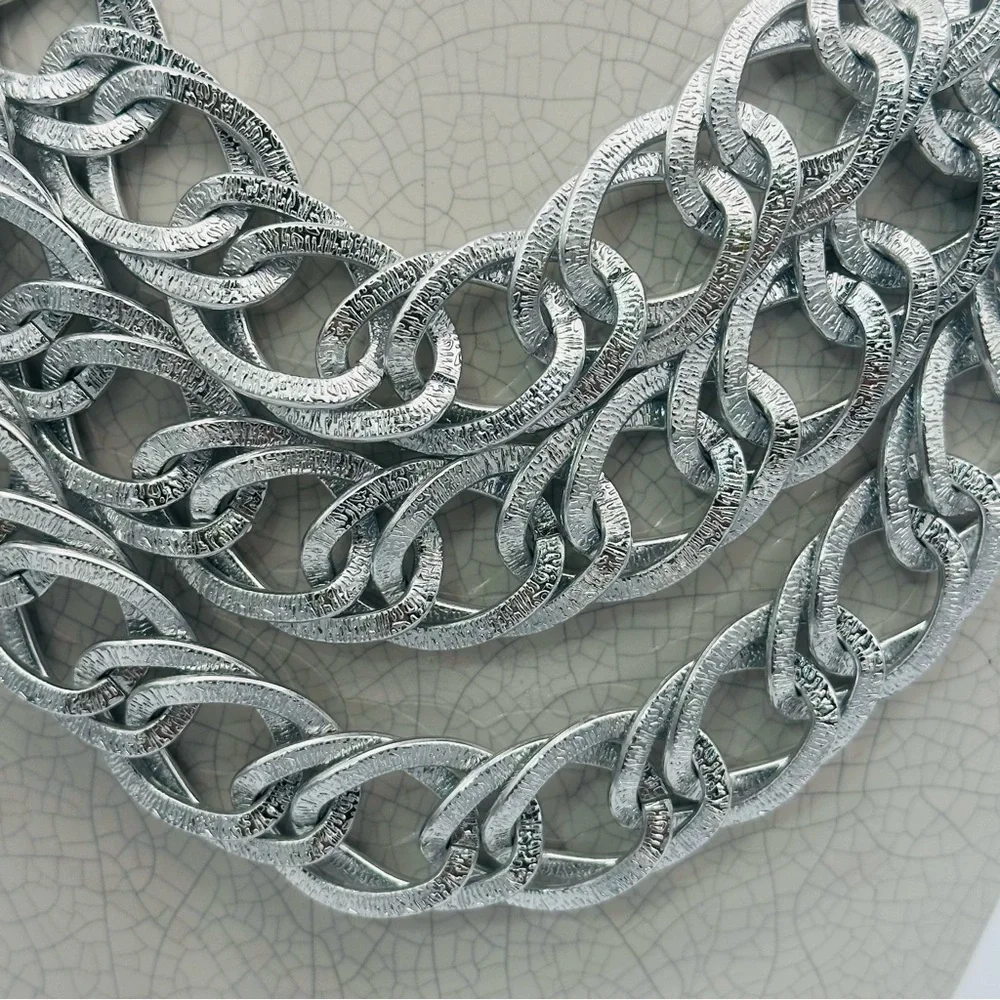 Silver Multi-Row Chain Link Chunky Statement Necklace - Picture 8 of 10